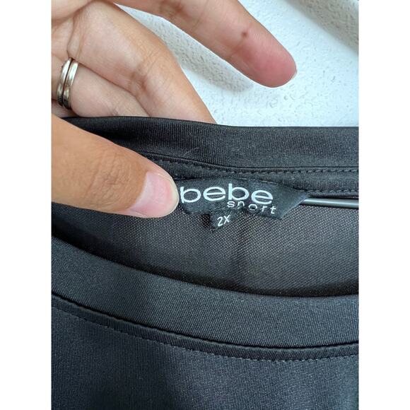 Bebe Sport Mesh Shoulder Black Logo Top Size 2X - Picture 3 of 8